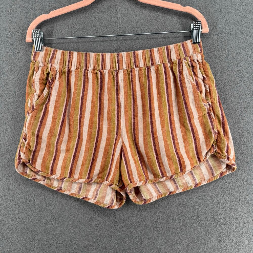 Madewell Striped Pull‎ On Linen Blend Shorts Womens M Pink Orange Pockets